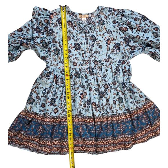 Blue Floral Boho Dress Sz Large BOG Collective Blue Mini Casual Cottage Romantic - Picture 5 of 9